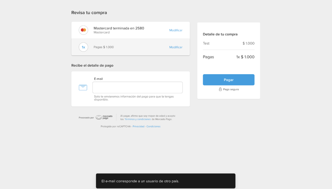 O email não corresponde
